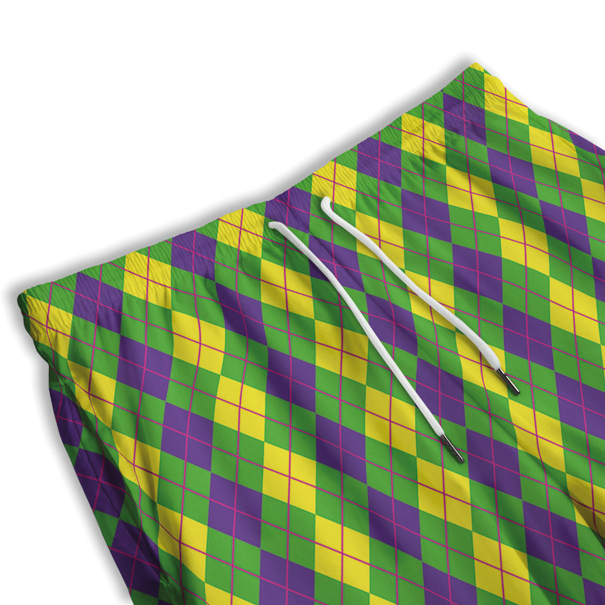Argyle Mardi Gras Print Pattern Men's Athletic Shorts