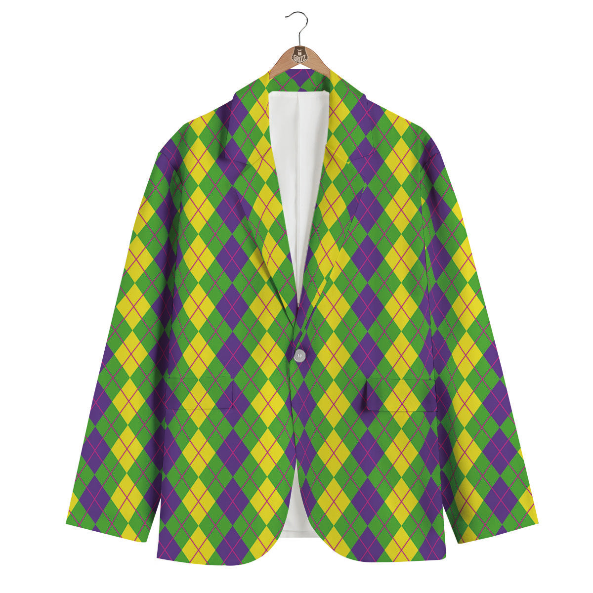 Argyle Mardi Gras Print Pattern Men's Blazer-grizzshop