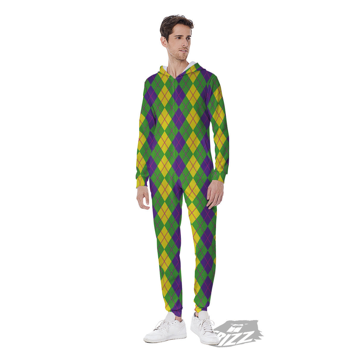 Argyle Mardi Gras Print Pattern Men's Jumpsuit-grizzshop
