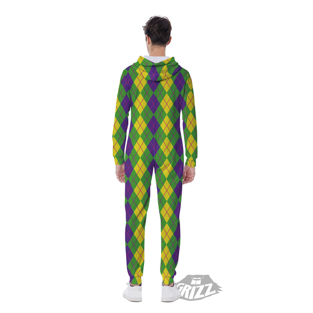 Argyle Mardi Gras Print Pattern Men's Jumpsuit-grizzshop