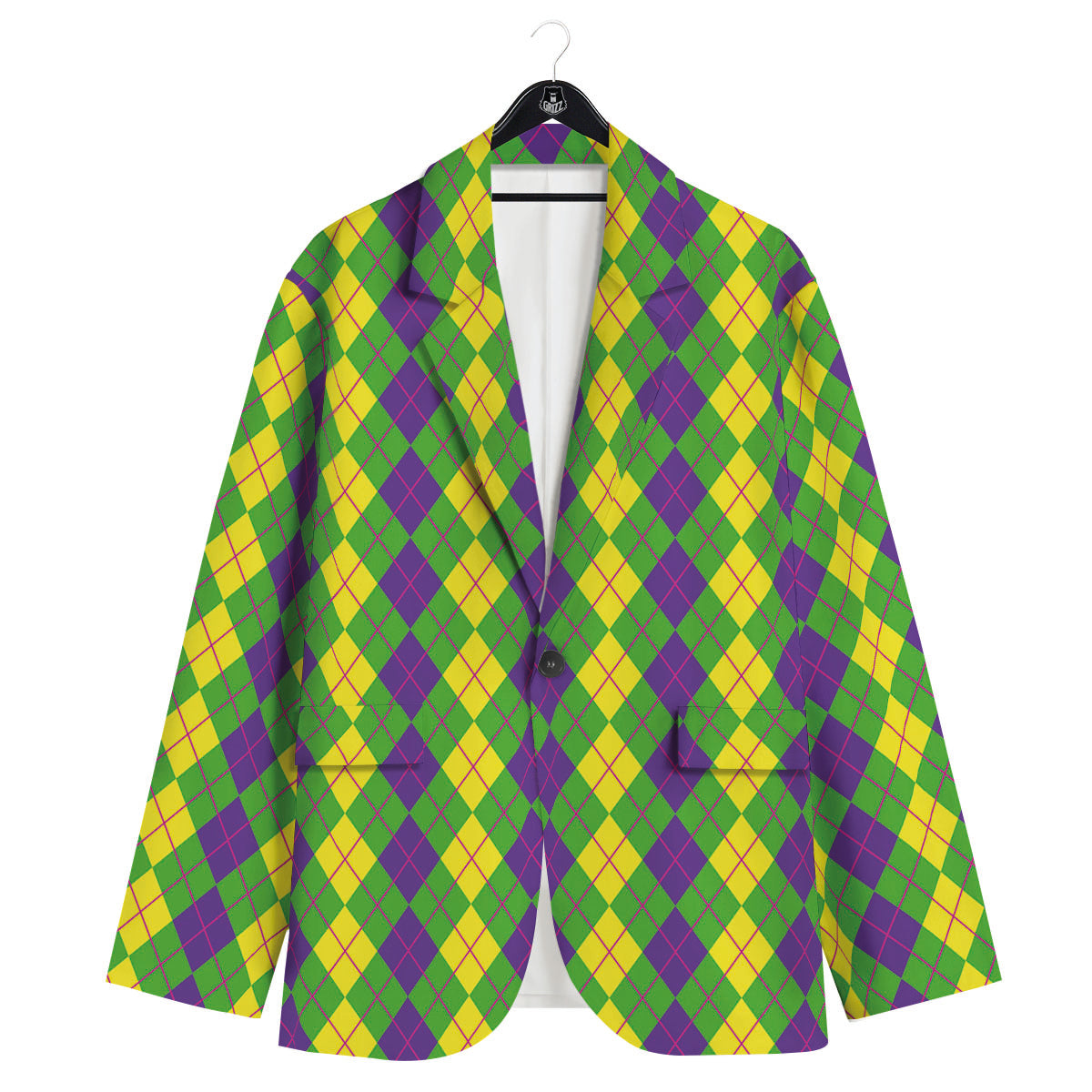 Argyle Mardi Gras Print Pattern Men's Sport Coat-grizzshop