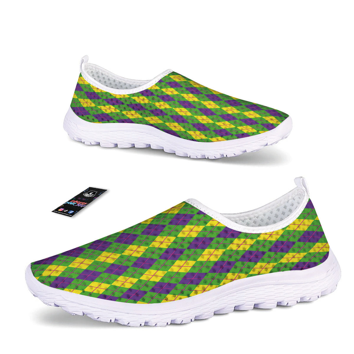 Argyle Mardi Gras Print Pattern Nurse Shoes-grizzshop