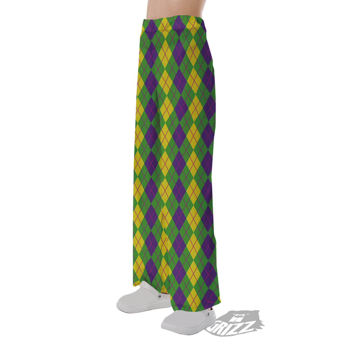 Argyle Mardi Gras Print Pattern Pajama Pants-grizzshop