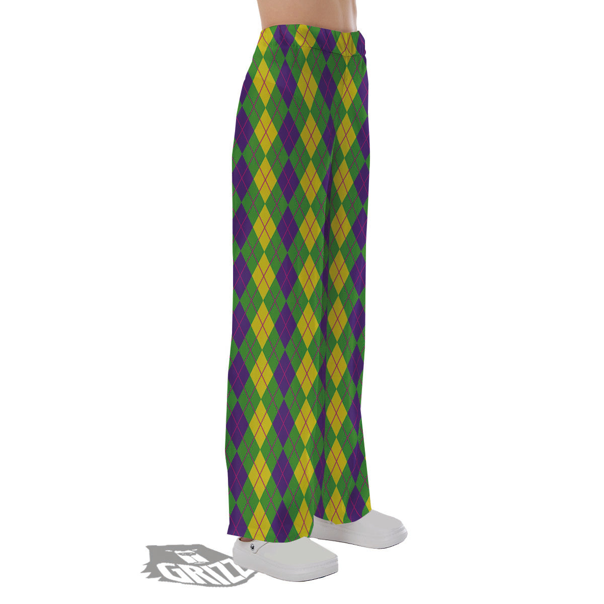 Argyle Mardi Gras Print Pattern Pajama Pants-grizzshop
