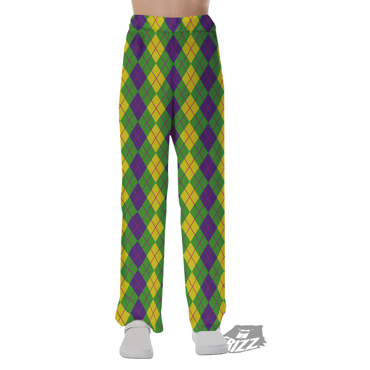 Argyle Mardi Gras Print Pattern Pajama Pants-grizzshop
