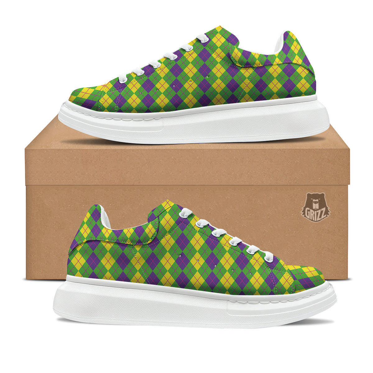 Argyle Mardi Gras Print Pattern Platform Shoes-grizzshop