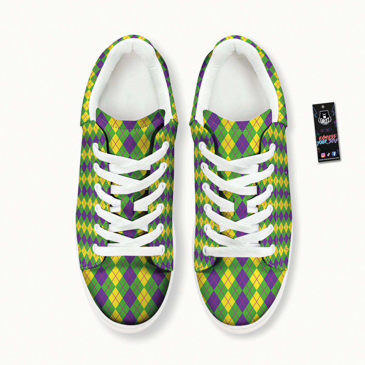 Argyle Mardi Gras Print Pattern Platform Shoes-grizzshop
