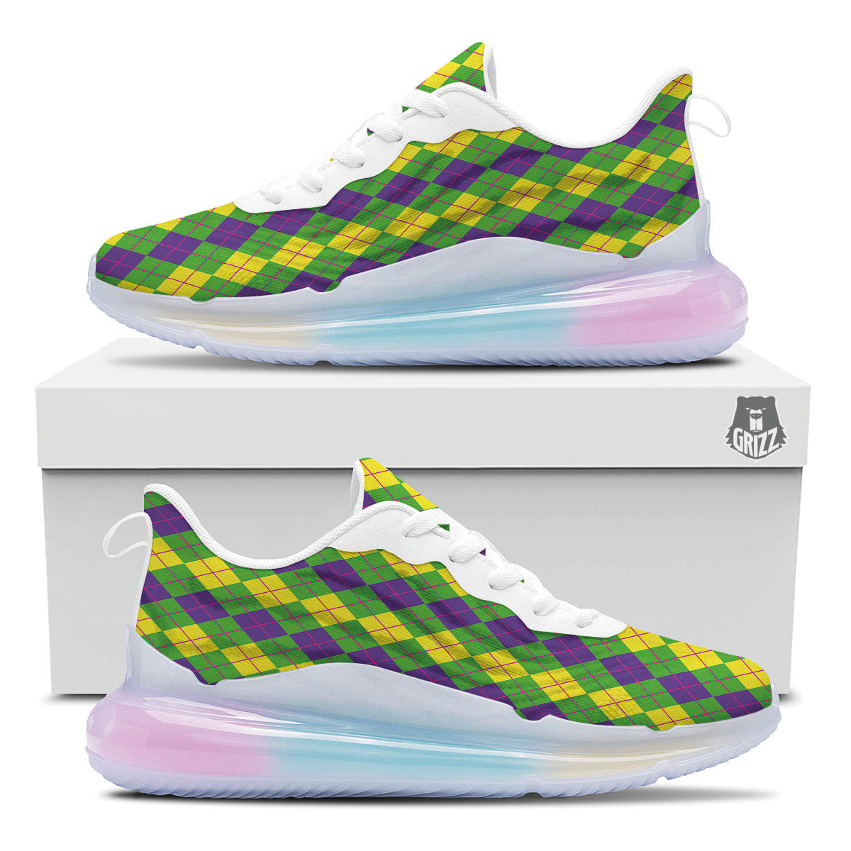 Argyle Mardi Gras Print Pattern Running Sneakers-grizzshop