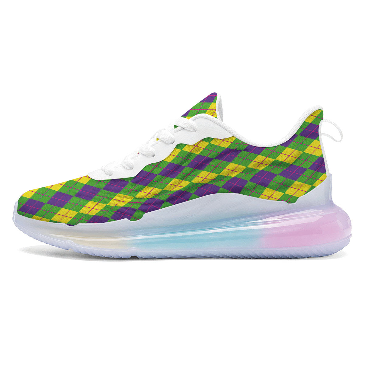Argyle Mardi Gras Print Pattern Running Sneakers-grizzshop
