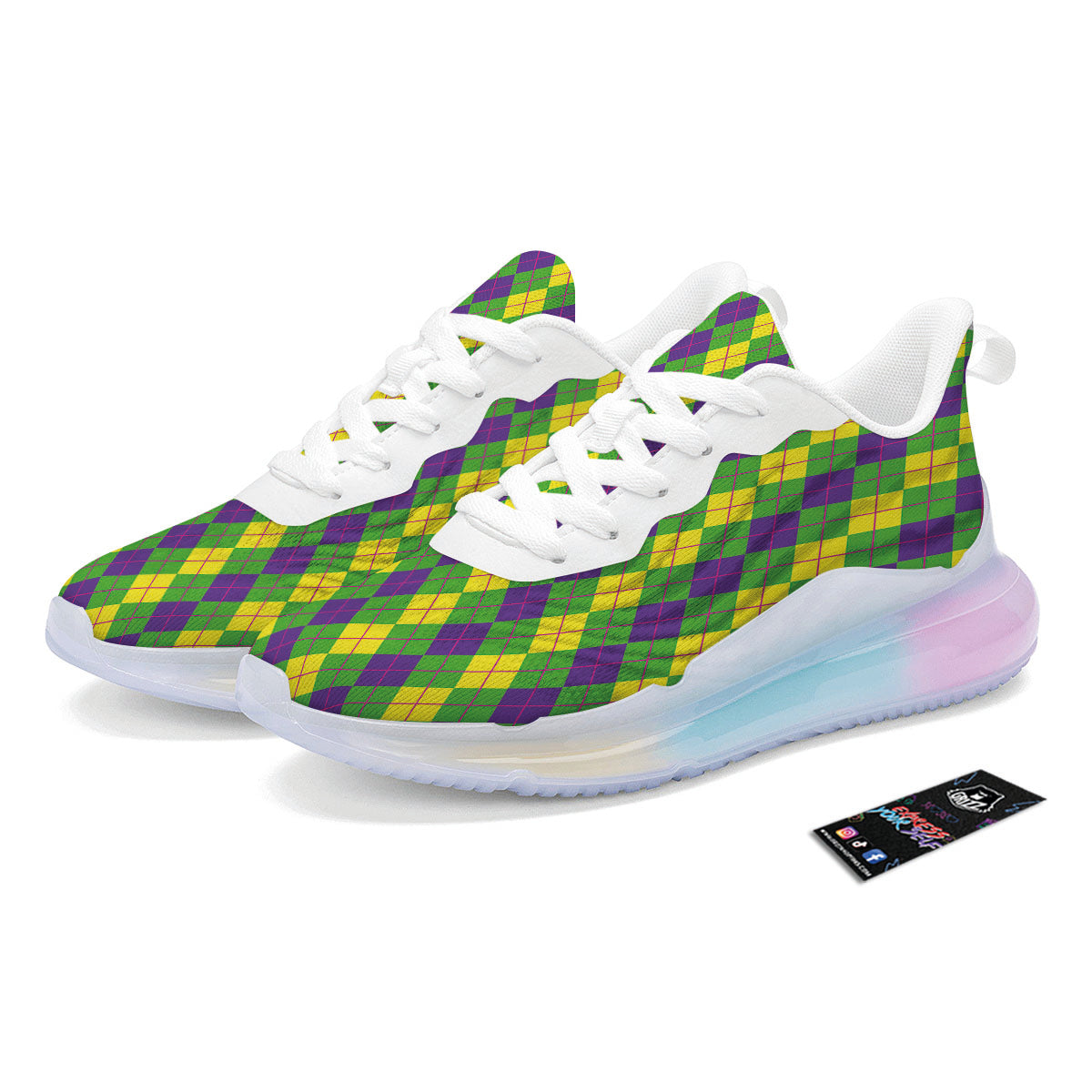Argyle Mardi Gras Print Pattern Running Sneakers-grizzshop