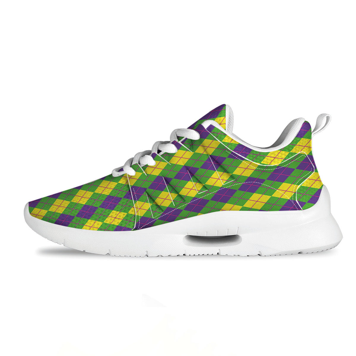 Argyle Mardi Gras Print Pattern Tennis Shoes-grizzshop