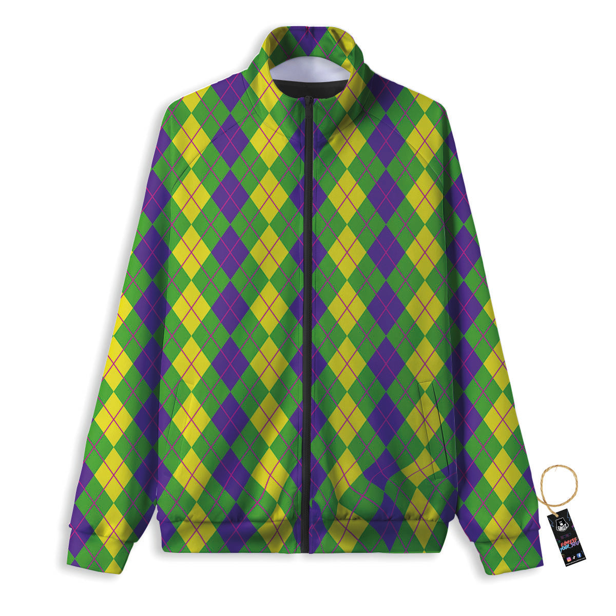 Argyle Mardi Gras Print Pattern Track Jacket-grizzshop