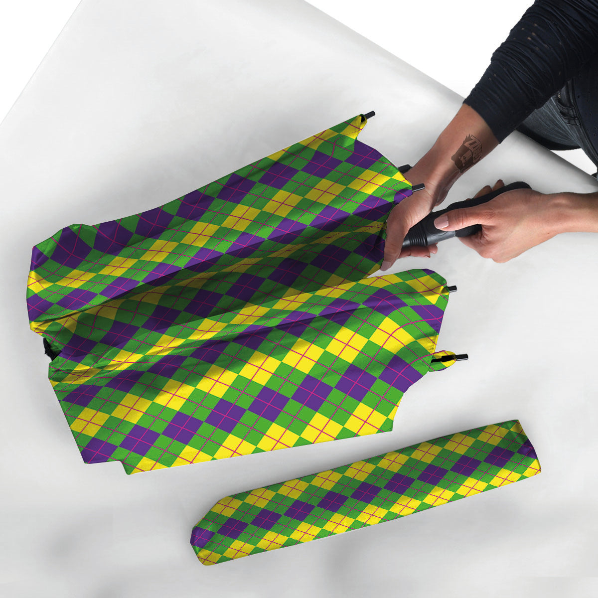 Argyle Mardi Gras Print Pattern Umbrella-grizzshop