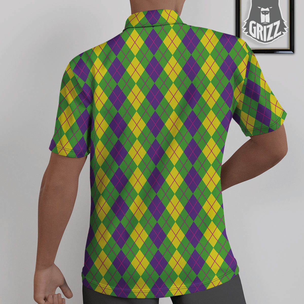 Argyle Mardi Gras Print Pattern Untucked Shirts-grizzshop