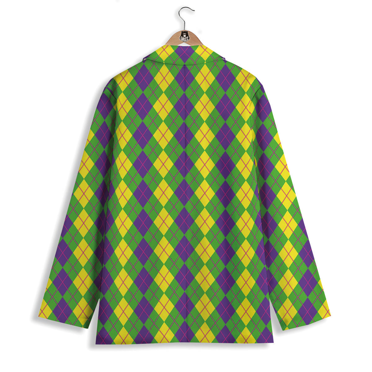 Argyle Mardi Gras Print Pattern Women's Blazer-grizzshop