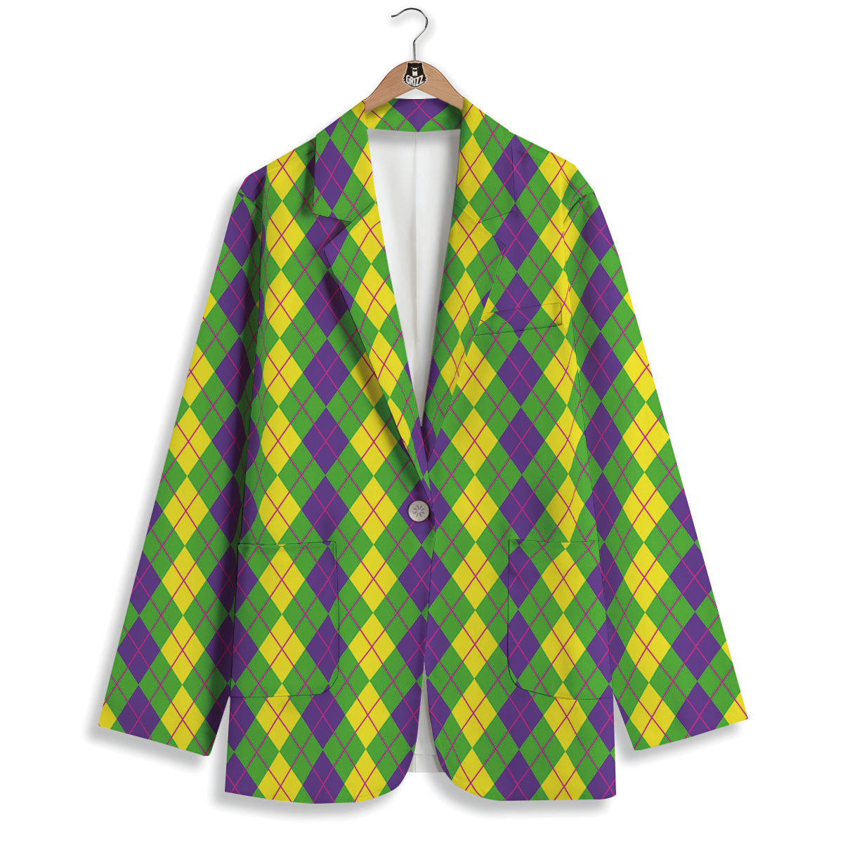 Argyle Mardi Gras Print Pattern Women's Blazer-grizzshop