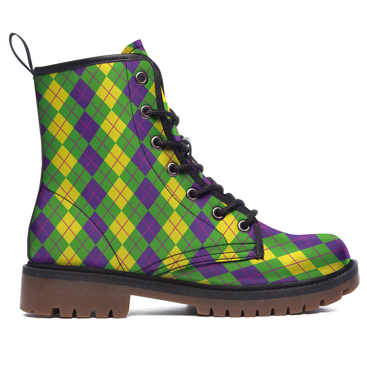Argyle Mardi Gras Print Pattern Work Boots-grizzshop