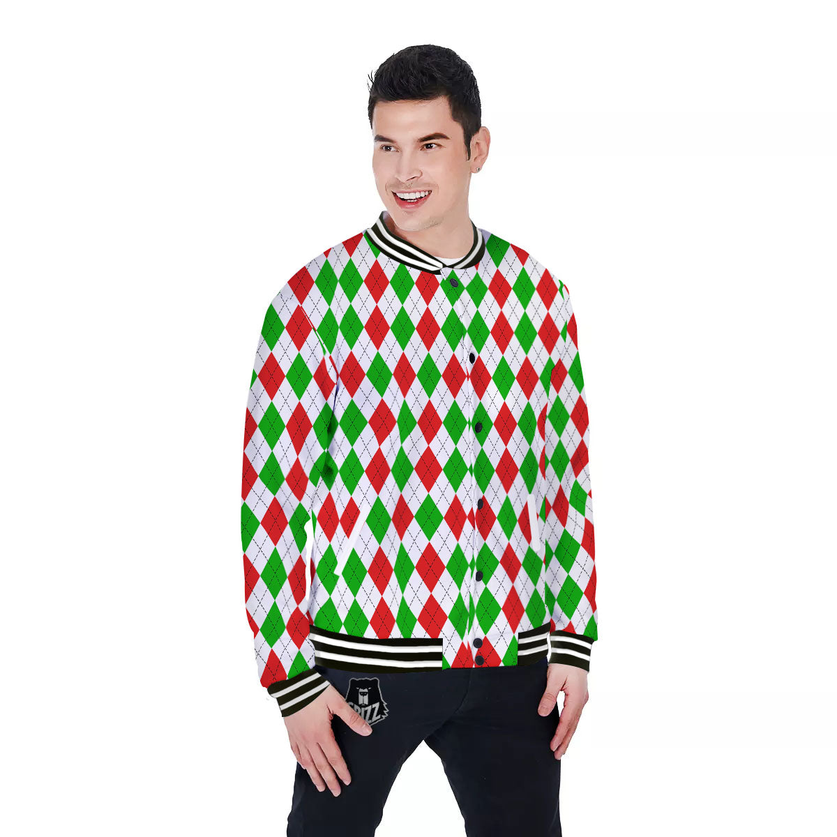 Argyle Merry Christmas Print Pattern Baseball Jacket-grizzshop