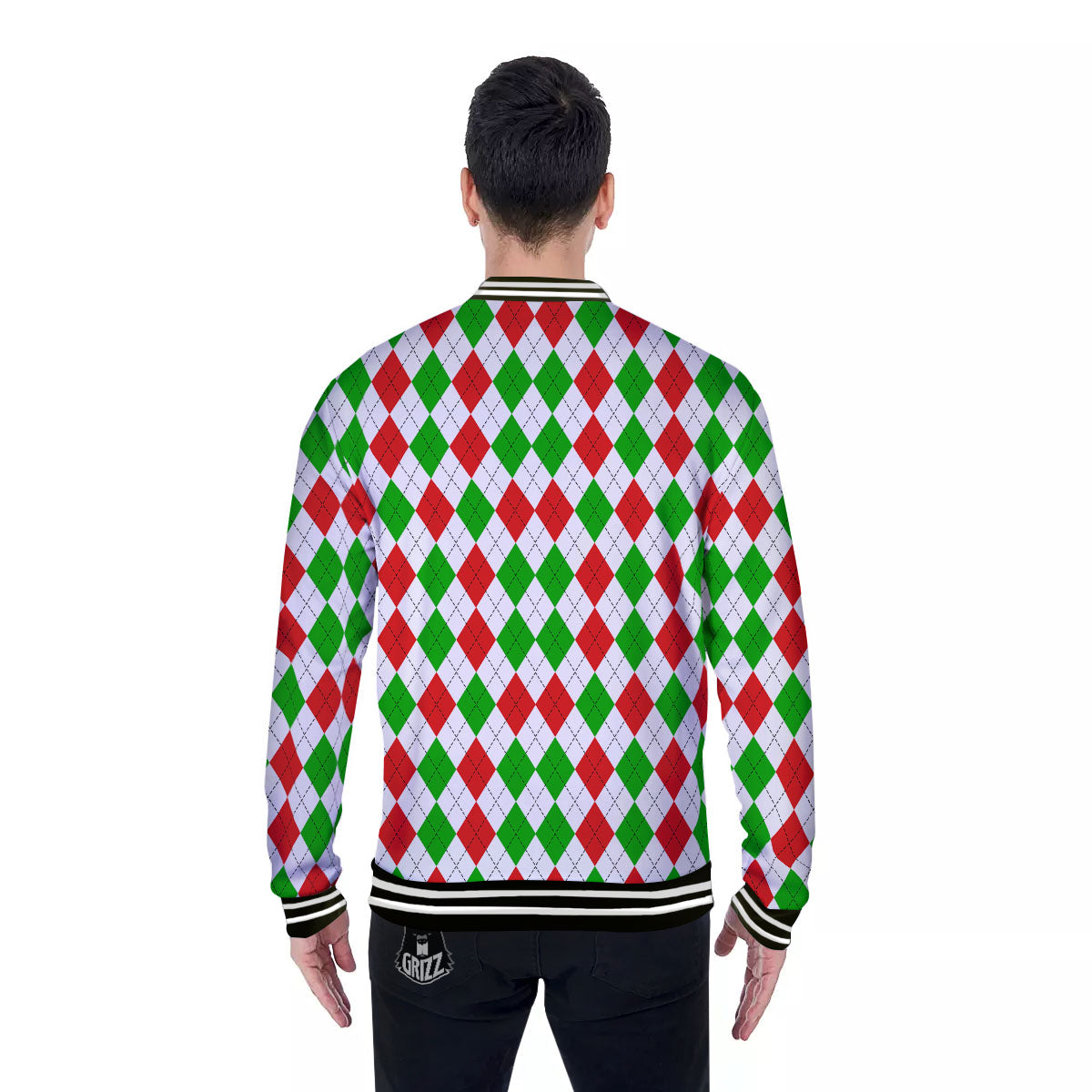 Argyle Merry Christmas Print Pattern Baseball Jacket-grizzshop