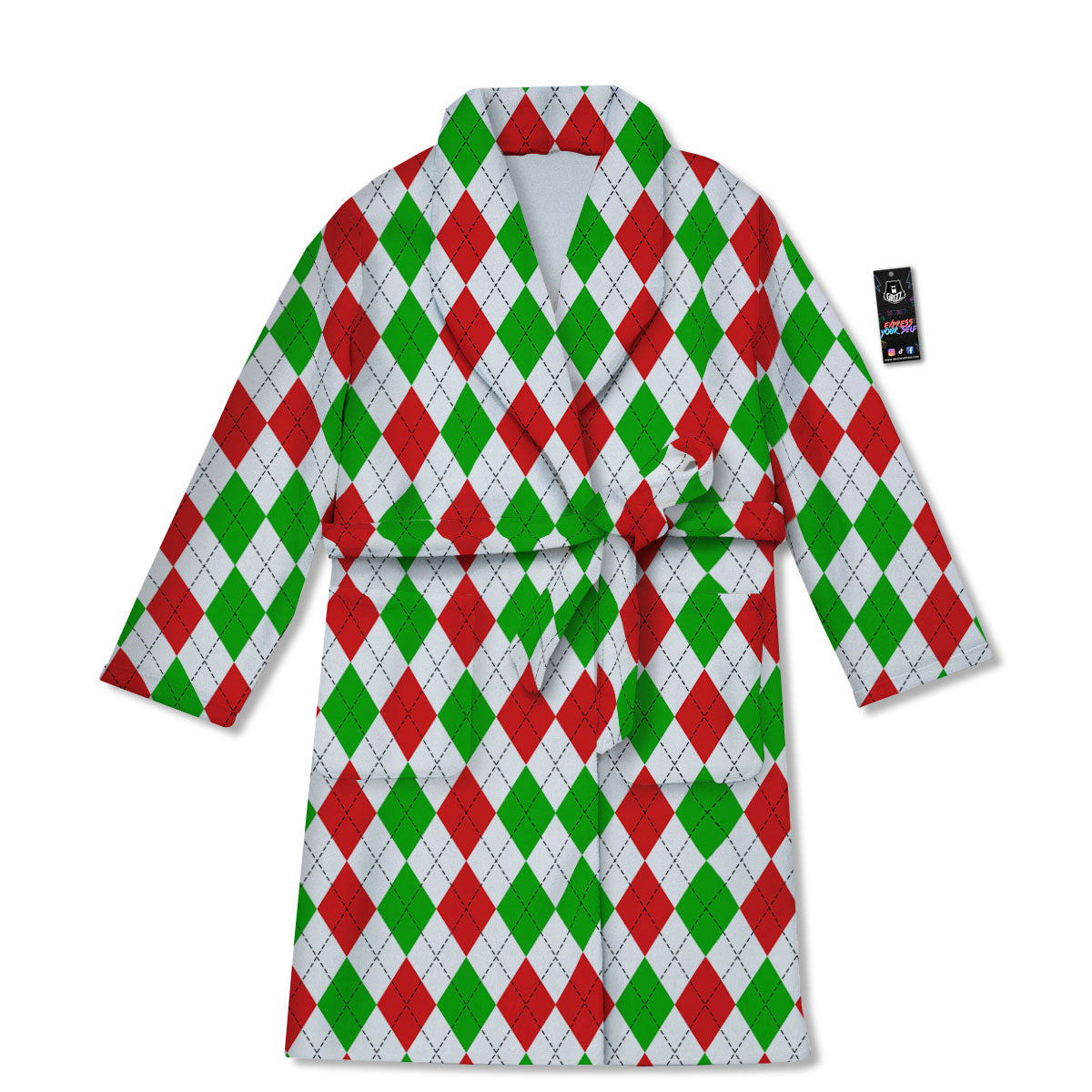 Argyle Merry Christmas Print Pattern Bathrobe-grizzshop