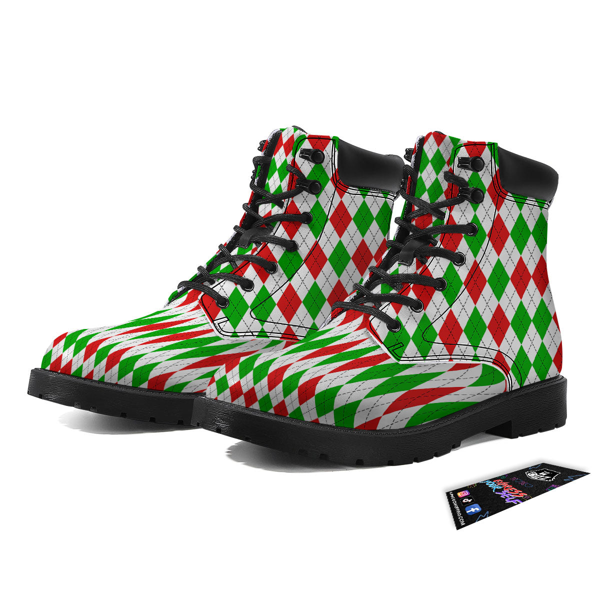 Argyle Merry Christmas Print Pattern Boots-grizzshop