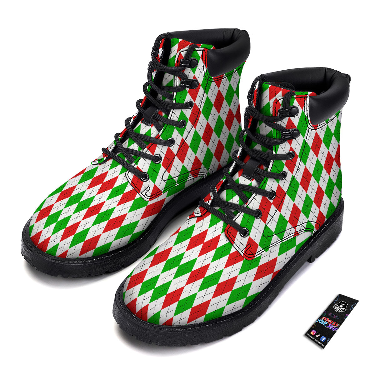Argyle Merry Christmas Print Pattern Boots-grizzshop