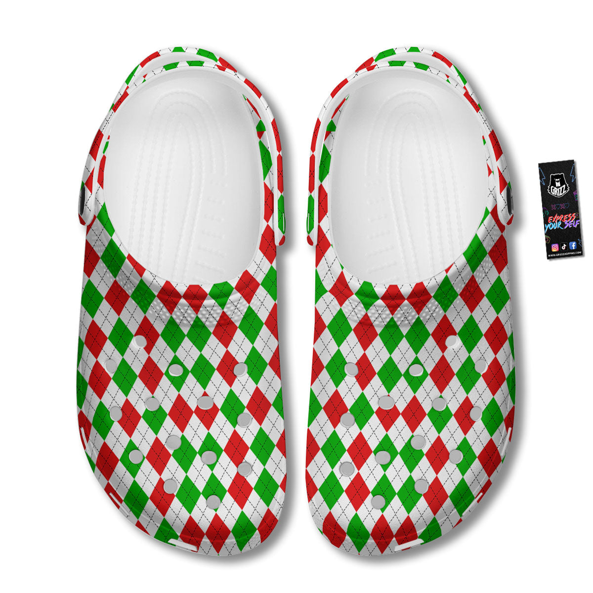 Argyle Merry Christmas Print Pattern Clog-grizzshop