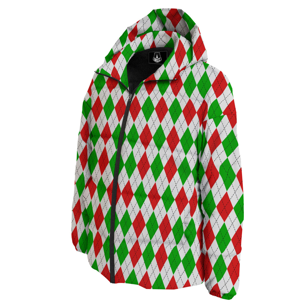 Argyle Merry Christmas Print Pattern Down Jacket-grizzshop