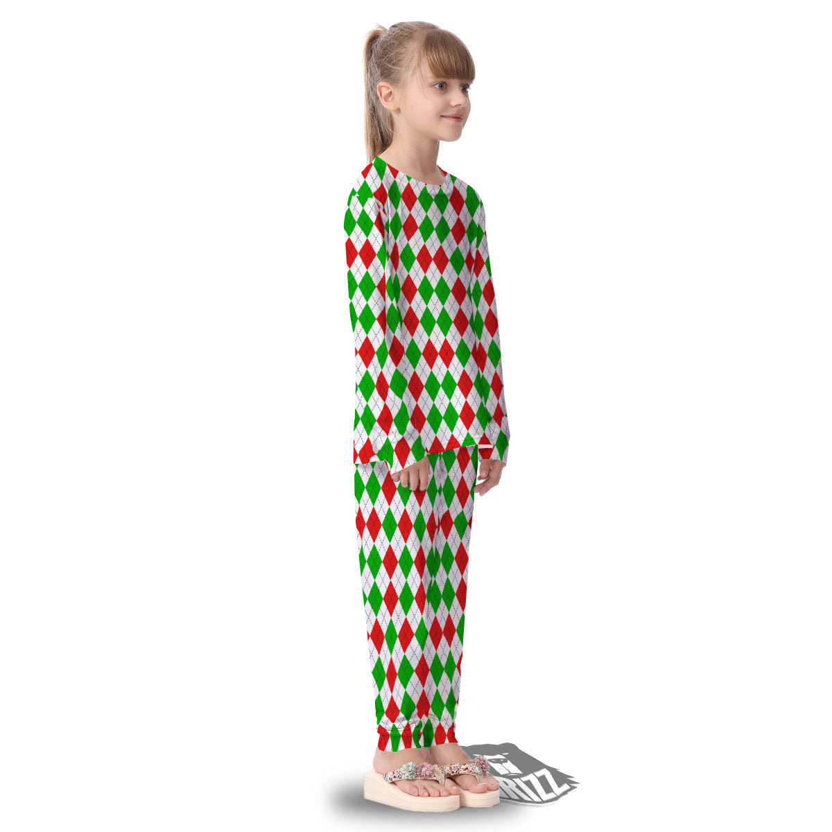 Argyle Merry Christmas Print Pattern Kid's Pajamas-grizzshop