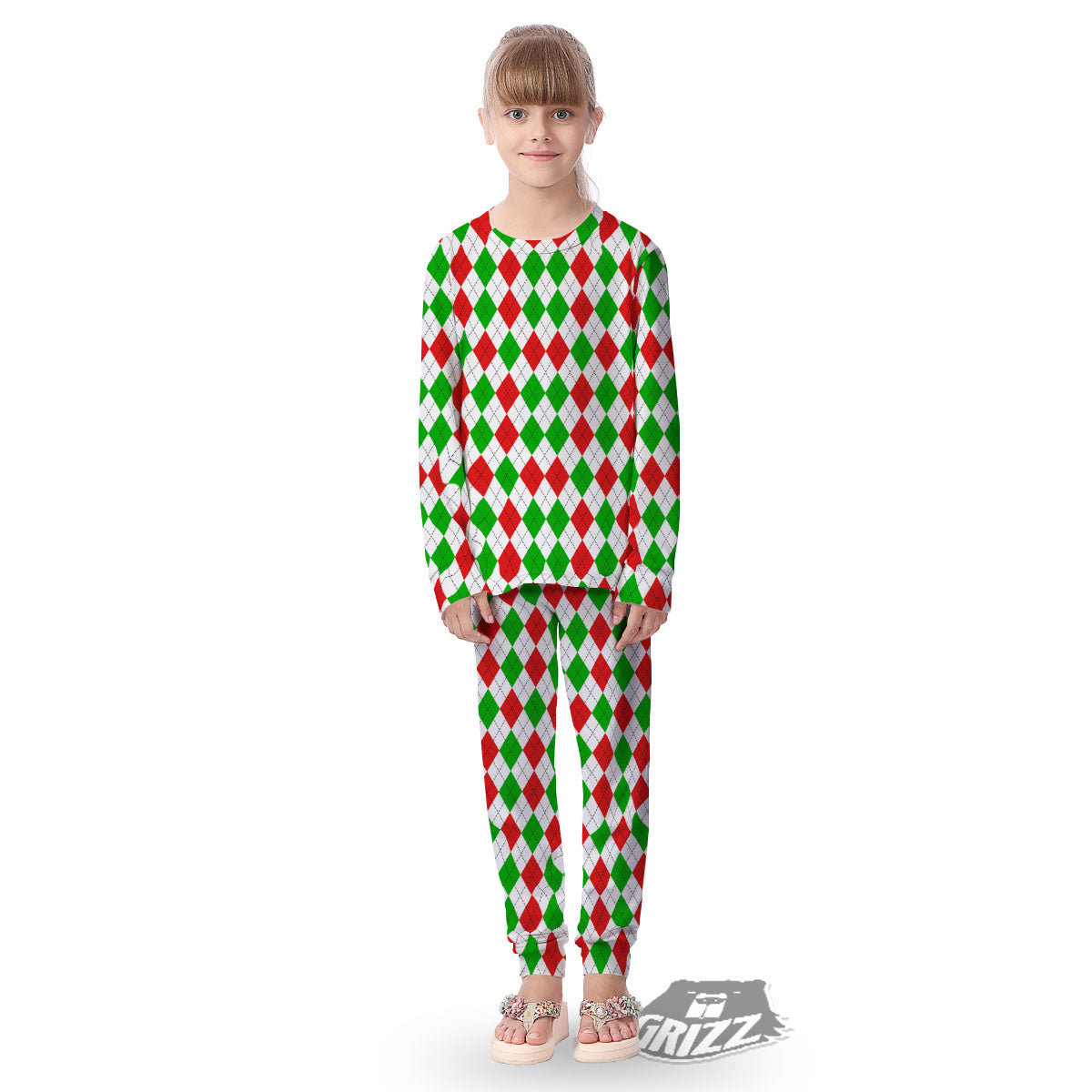 Argyle Merry Christmas Print Pattern Kid's Pajamas-grizzshop