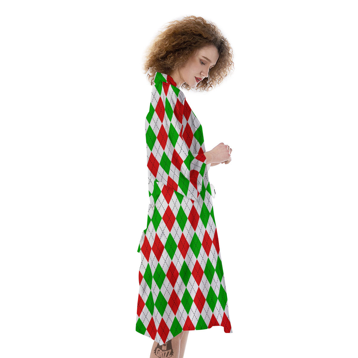 Argyle Merry Christmas Print Pattern Kimono-grizzshop