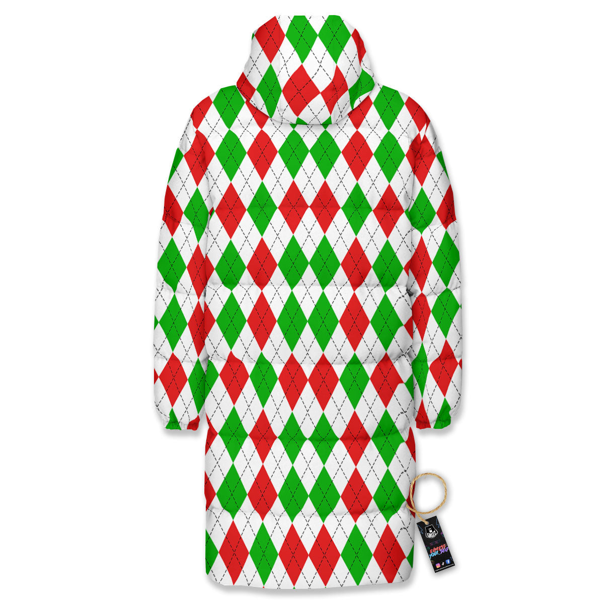 Argyle Merry Christmas Print Pattern Long Down Jacket-grizzshop