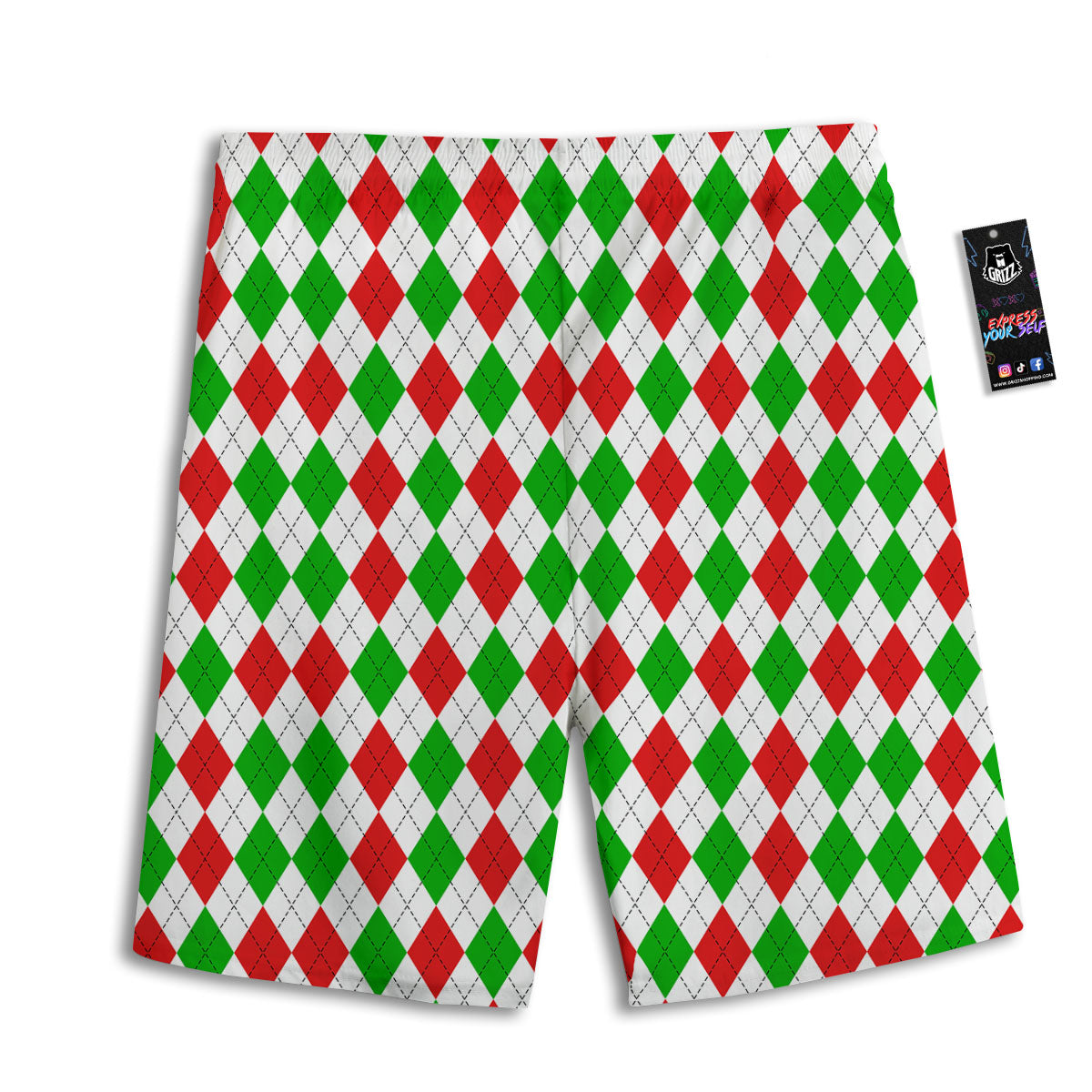 Argyle Merry Christmas Print Pattern Men's Athletic Shorts