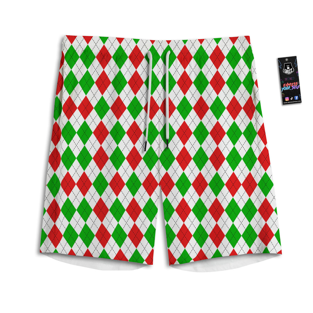 Argyle Merry Christmas Print Pattern Men's Athletic Shorts