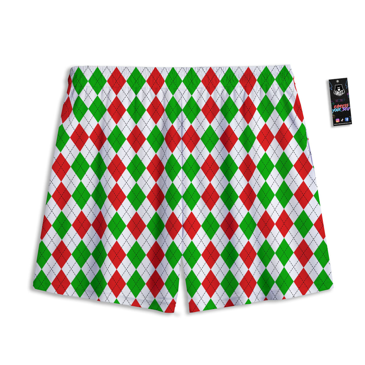 Argyle Merry Christmas Print Pattern Mesh Shorts
