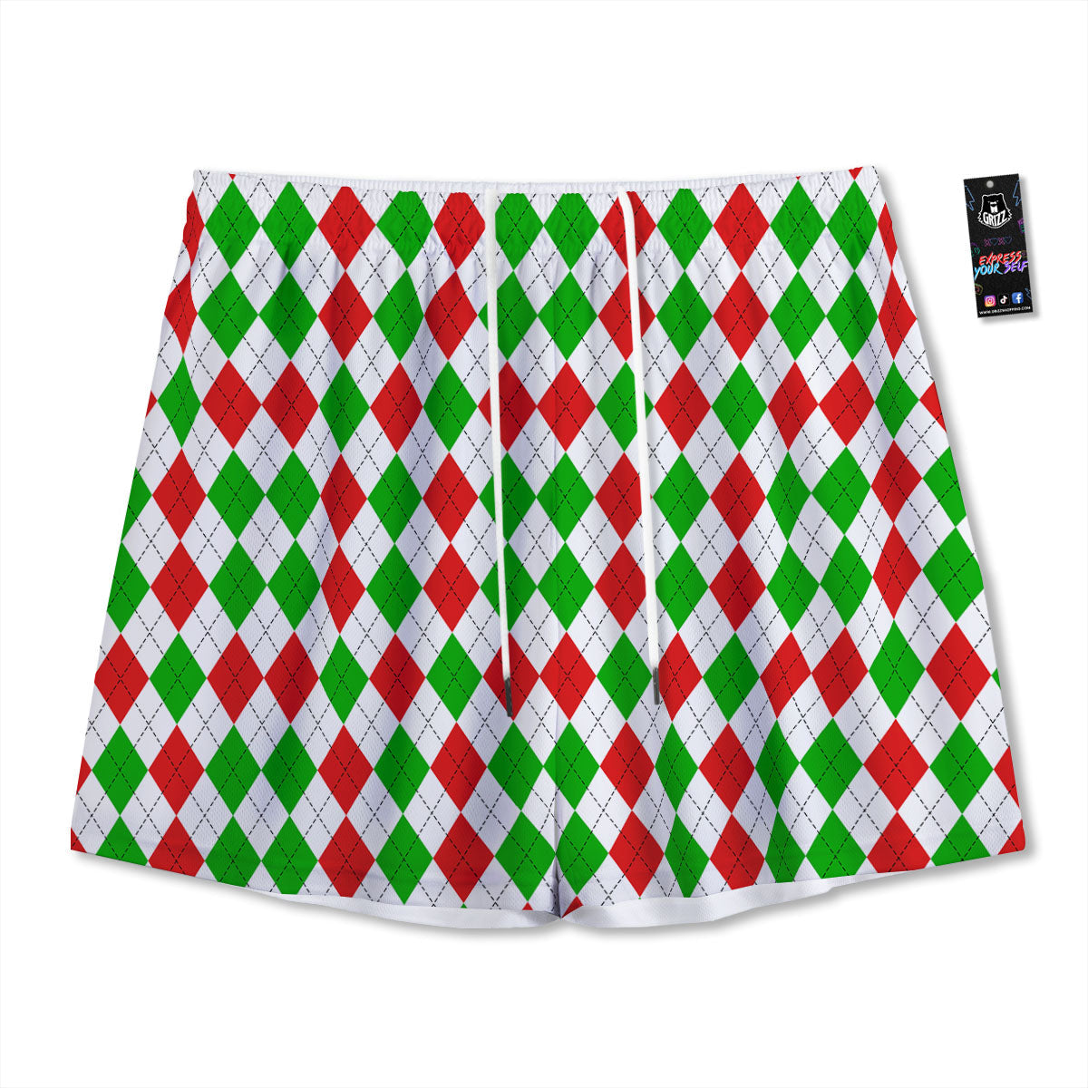 Argyle Merry Christmas Print Pattern Mesh Shorts