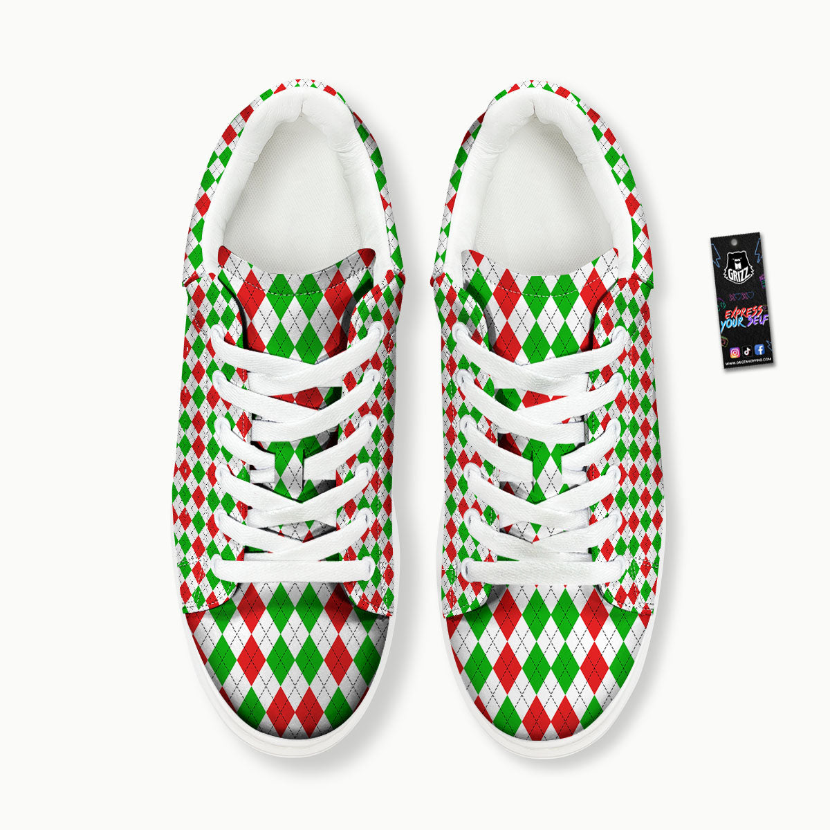 Argyle Merry Christmas Print Pattern Platform Shoes-grizzshop
