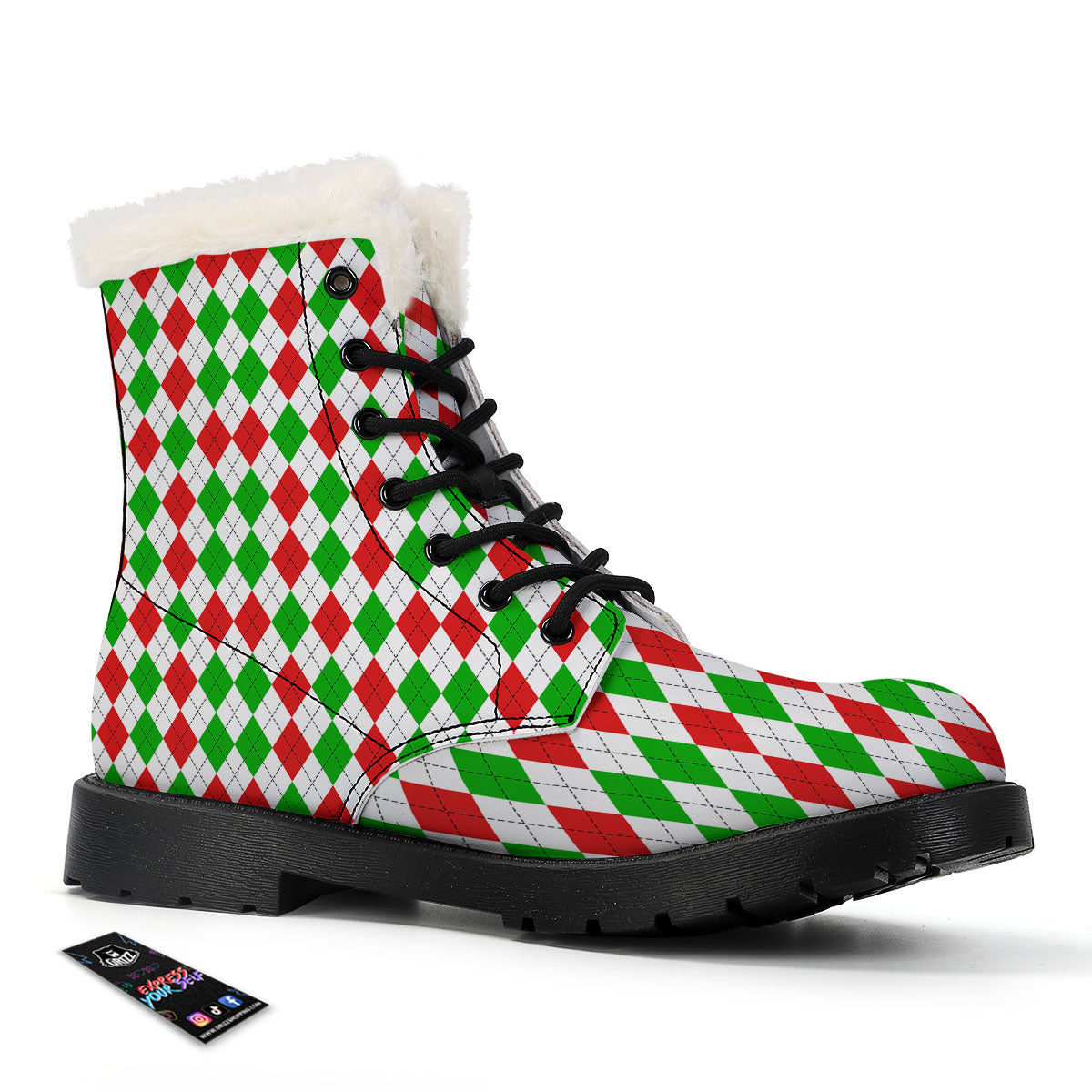 Argyle Merry Christmas Print Pattern Winter Boots-grizzshop