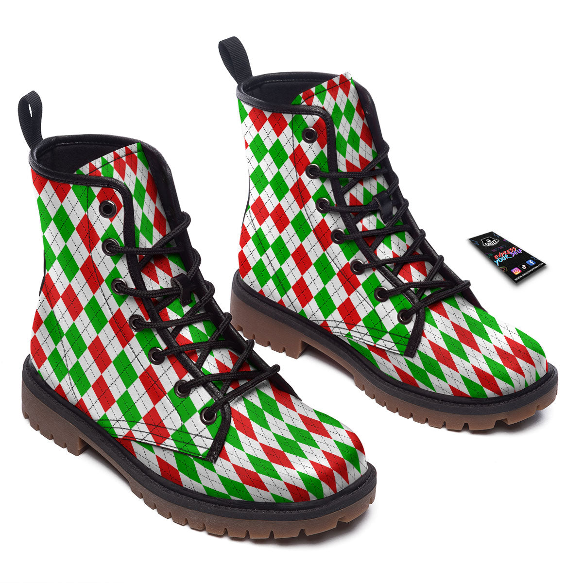 Argyle Merry Christmas Print Pattern Work Boots-grizzshop