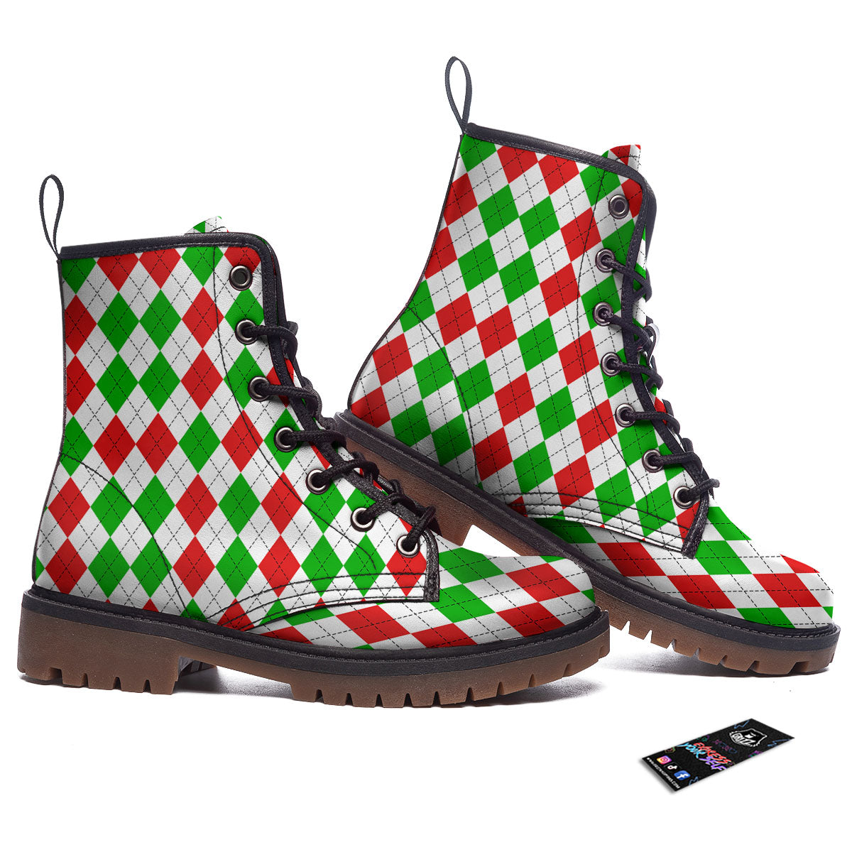 Argyle Merry Christmas Print Pattern Work Boots-grizzshop