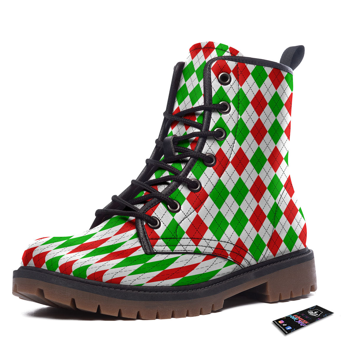 Argyle Merry Christmas Print Pattern Work Boots-grizzshop