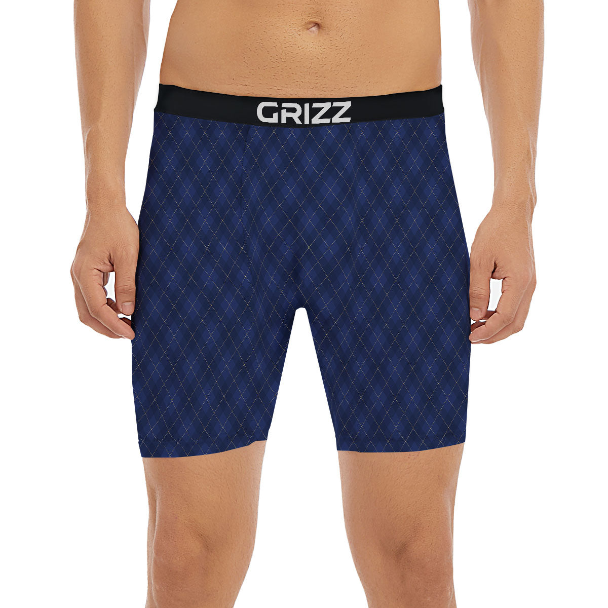 Argyle Navy Blue Print Pattern Boxer Briefs-grizzshop