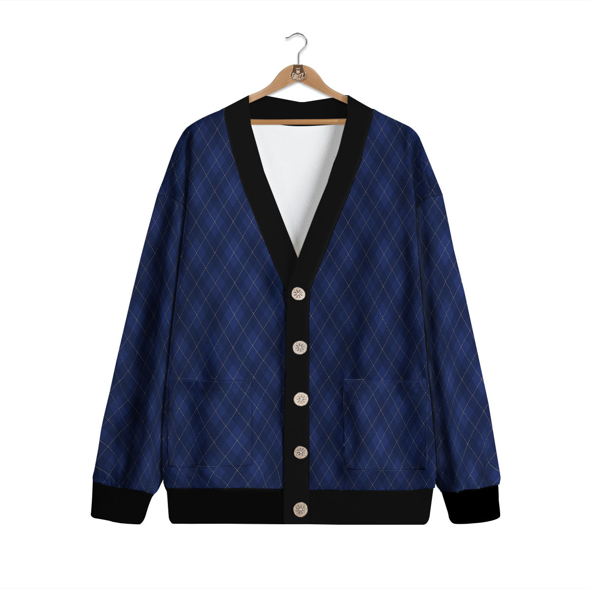 Argyle Navy Blue Print Pattern Cardigan-grizzshop