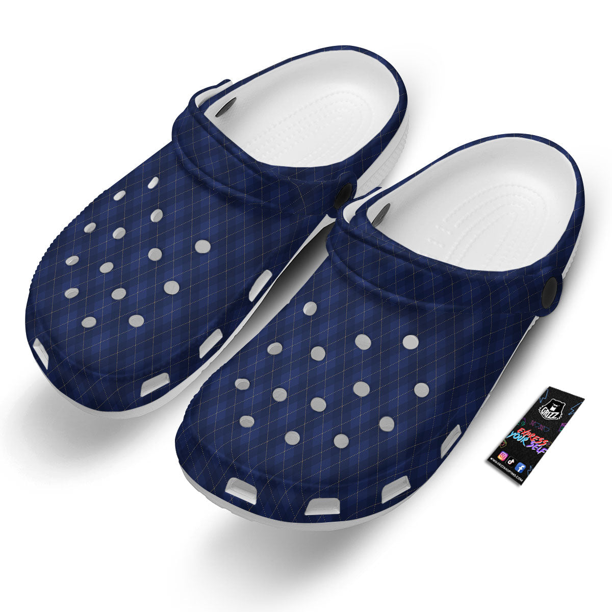 Argyle Navy Blue Print Pattern Clog-grizzshop