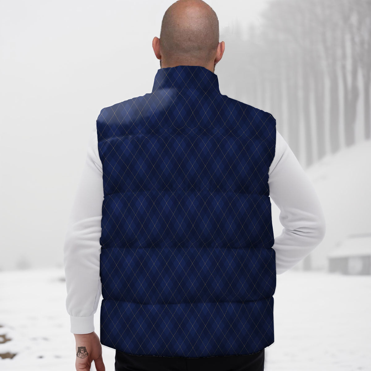 Argyle Navy Blue Print Pattern Down Vest-grizzshop