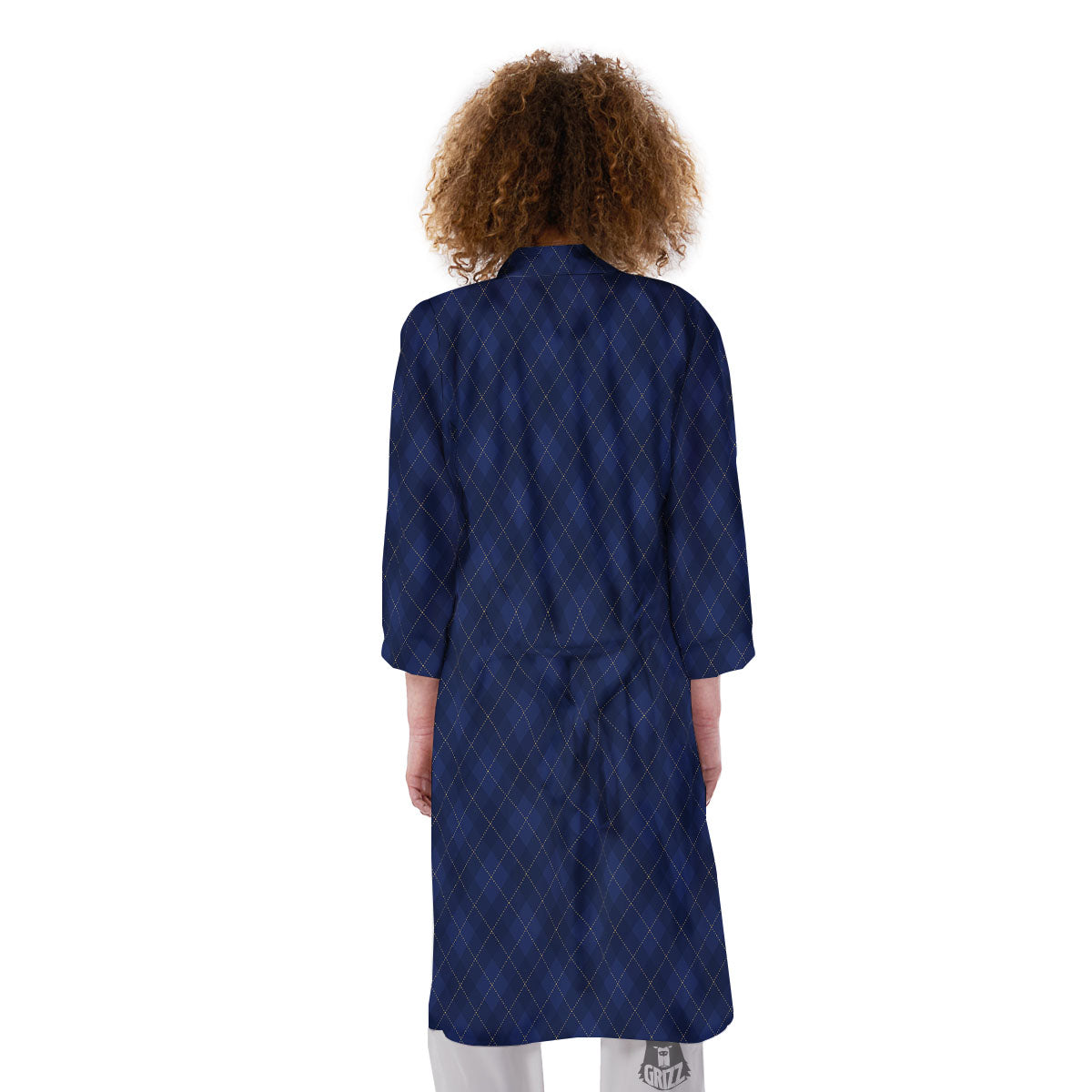 Argyle Navy Blue Print Pattern Kimono-grizzshop