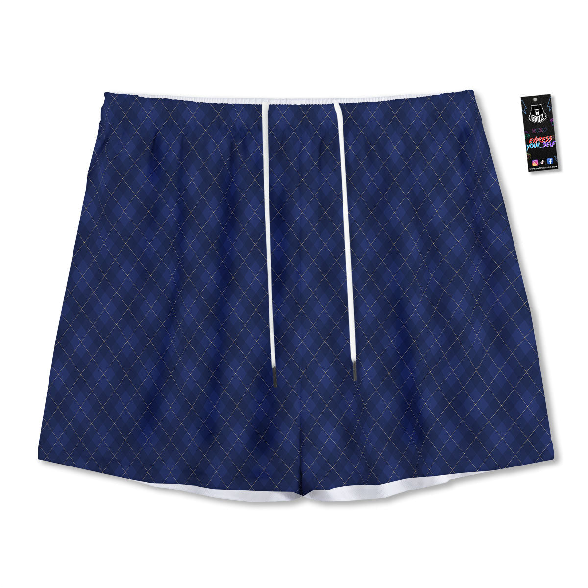 Argyle Navy Blue Print Pattern Mesh Shorts-grizzshop
