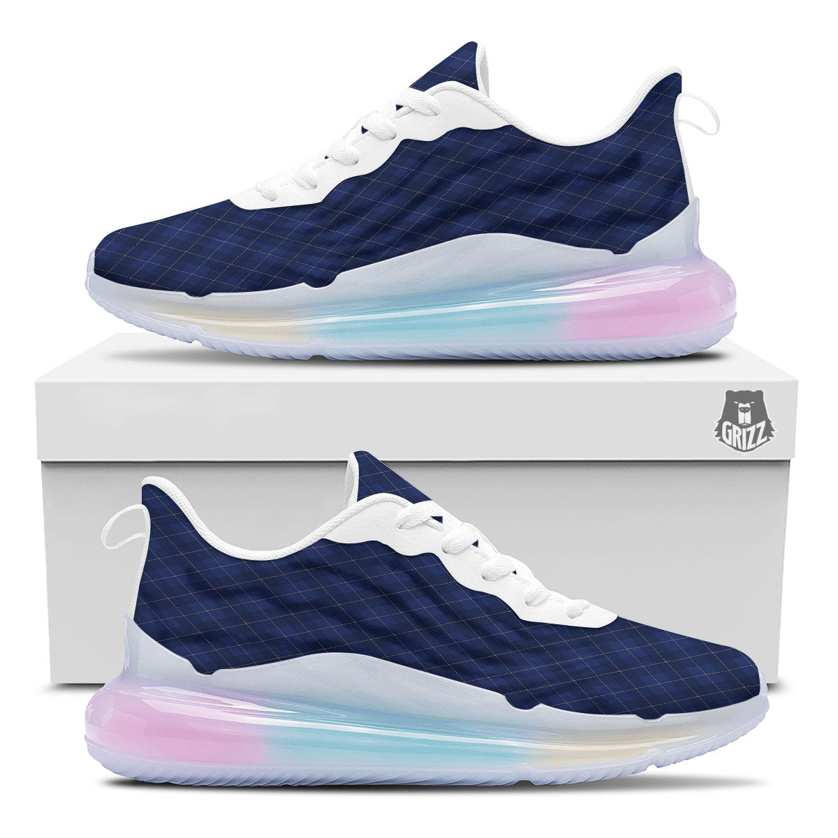 Argyle Navy Blue Print Pattern Running Sneakers-grizzshop