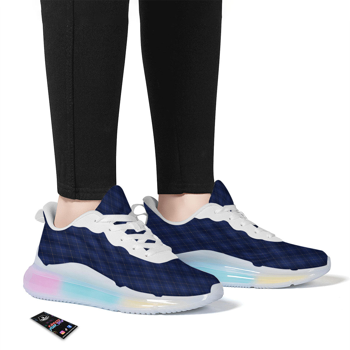 Argyle Navy Blue Print Pattern Running Sneakers-grizzshop