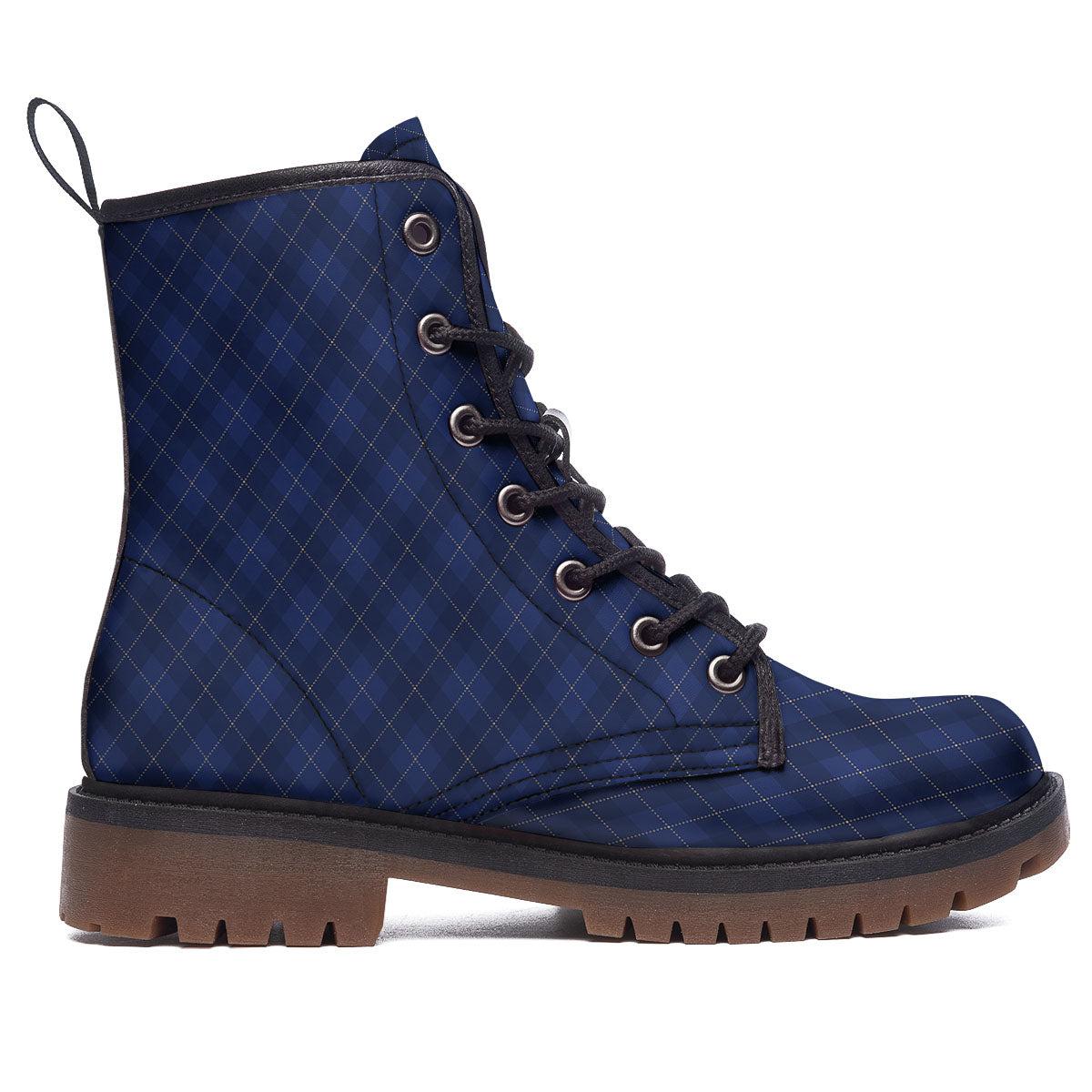 Argyle Navy Blue Print Pattern Work Boots-grizzshop